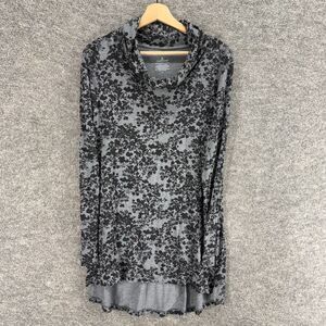 Cuddl Duds Top Women M Medium Gray Floral Cowl Neck Long Sleeve Stretch Casual